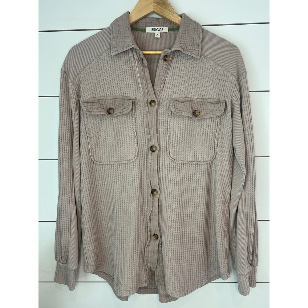 Briggs  Taupe Waffle Knit Button Down  Shirt Jacket Small boho Cottagecore